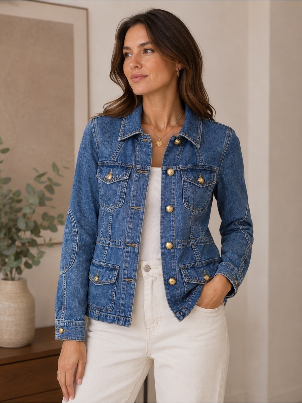 Eddie Bauer Denim Jacket in Medium Blue Size XS Y2K Classic Denim Minimalist